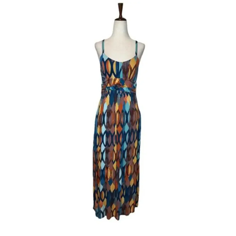 Maeve Anthropologie Small Petite Noetzie Maxi Dress Geometric Crisscross Back - Picture 2 of 9